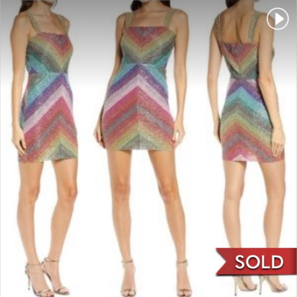 SAYLOR Kourtney Stripe Body-Con Rainbow Dress NWT